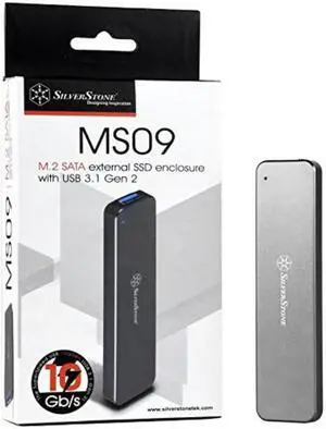 silverstone technology m.2 sata ssd to usb 3.1 gen 2 enclosure with retractable aluminum usb typea housing in charcoal gray ms09b
