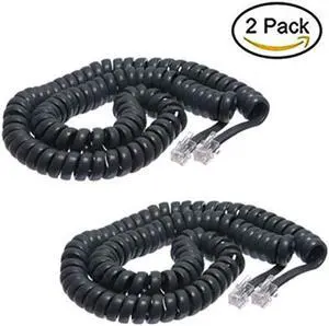 imbaprice pack of 2 black coiled telephone phone handset cable cord, coiled length 3 to 12 feet uncoiled value pack