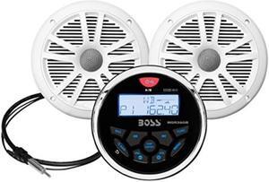 boss audio mckgb350w.6 receiver / speaker package, bluetooth, mp3/usb am/fm marine stereo, no cd/dvd, two 6.5 inch speakers, antenna