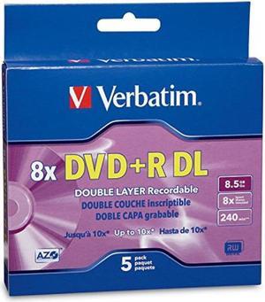 verbatim dvd+r dl azo 8.5gb 8x10x branded double layer recordable disc, 5disc slim case 95311