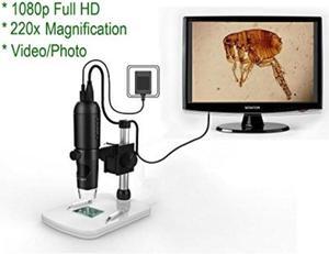 Mustcam 1080P Full HD Digital Microscope, HDMI Microscope, 10x-220x magnification, to Any Monitor/TV with HDMI-In, Photo Capture, Micro-SD Storage, PC supported too