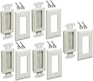 imbaprice brushed wall plate  decora style cable pass through insert for wires wall socket plug port/hdtv/hdmi/home theater systems and more pack of 5  white