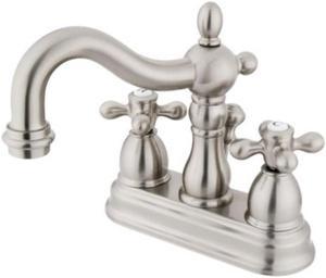 kingston brass kb1608ax heritage 4inch centerset lavatory faucet with metal cross handle, satin nickel