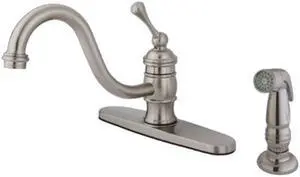 kingston brass kb3578blsp vintage 8inch kitchen faucet with single handle and sprayer, satin nickel