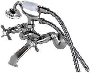kingston brass ks285sn essex 31/2" to 81/2" adjustable centers wall mount clawfoot tub filler with hand shower, 7" spout reach, satin nickel