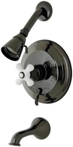 Kingston Brass NB36300PX Water Onyx Pressure Balanced Tub & Shower Faucet with Porcelain Cross Handle and Vintage Spout