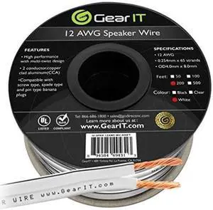 12AWG Speaker Wire, GearIT Pro Series 12 Gauge Speaker Wire Cable (200 Feet / 60.96 Meters) Great Use for Home Theater Speakers and Car Speakers, White