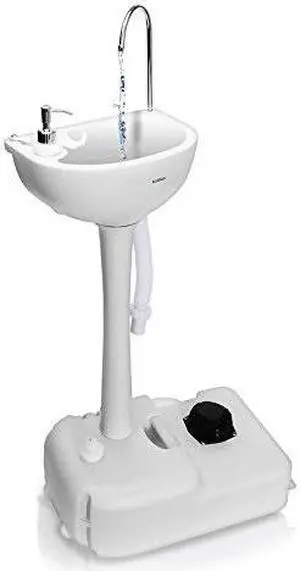 serenelife portable camping sink w/ towel holder & soap dispenser  19l water capacity hand wash basin stand w/ rolling wheels  perfect for outdoor events, gatherings, worksite & camping  slcasn18