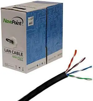 NavePoint CAT5e 1000FT UTP (CCA) Cable Solid 24AWG Black Network Ethernet LAN Bulk Wire RJ45