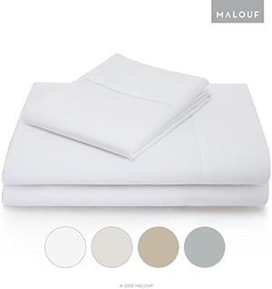malouf woven 600 thread count luxurious feel soft cotton blend sheet set with deep pocket design  king  white