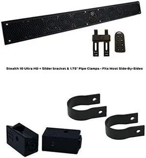 wet sounds stealth 10 ultra hd black + utv mounting kit, slider bracket and round 1.75" tube clamp