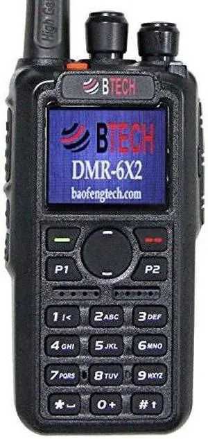 btech dmr6x2 dmr and analog 7watt dual band twoway radio 136174mhz vhf & 400480mhz uhf, with gps and recording, includes full kit with 2 batteries, programming cable, and more