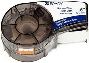 brady high adhesion cloth label tape m21500499  black on white nylon  compatible with bmp21plus, id pal, and labpal printers  16' length, 0.5" width
