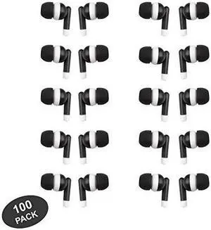 justjamz basic dot headphones black inear earbud headphones 3.5 mm audio jack for apple android laptop pc mac, ideal for students kids classroom, 100 pack