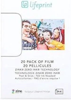 lifeprint 20 pack of film for lifeprint augmented reality photo and video printer. 3x4.5 zero ink sticky backed film ph30