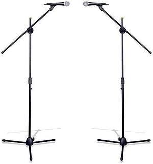 universal adjustable tripod microphone stand  pair of heavy duty lightweight professional compact extendable stage studio floor standing boom mic holder w/ carry bag, 5/8" adapter  pyle pmkskt35