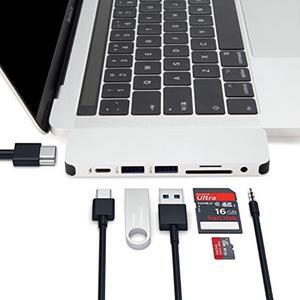 hyperdrive type c adapter, sanho solo 7in1 usb c hub for macbook pro, pc w usbc port: usbc 40mbps 100w power delivery, usbc 5gbps data, 4k hdmi, microsd/sd card reader, 2xusb 3.0 ports, audio jack