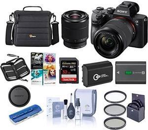 sony alpha a7 iii 24mp uhd 4k mirrorless camera with 2870mm lens  bundle 32gb sdhc u3 card, camera case, 55mm filter kit, spare battery, cleaning kit, memory wallet, card reader, pc software package