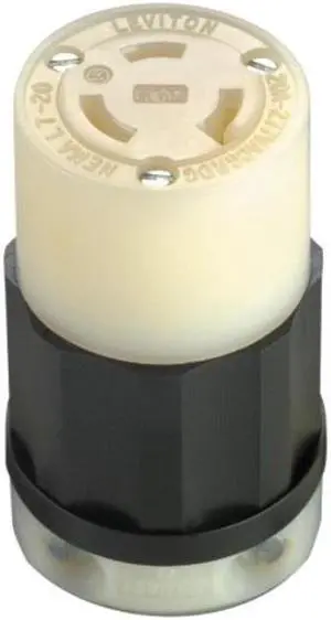 leviton 2333 20 amp, 277 volt, nema l720r, 2p, 3w, locking connector, industrial grade, grounding  blackwhite