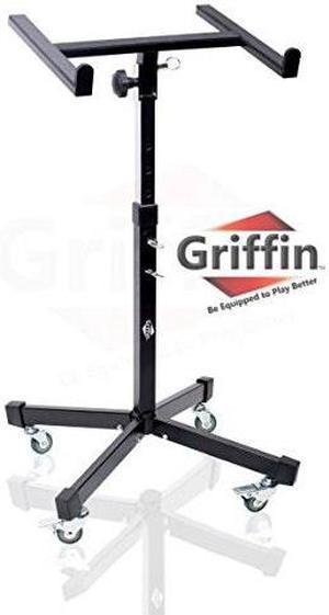 mobile studio mixer stand dj cart by griffin | rolling standing rack on casters with adjustable height|portable turntable | protect your digital audio gear and music equipment|heavy duty construction
