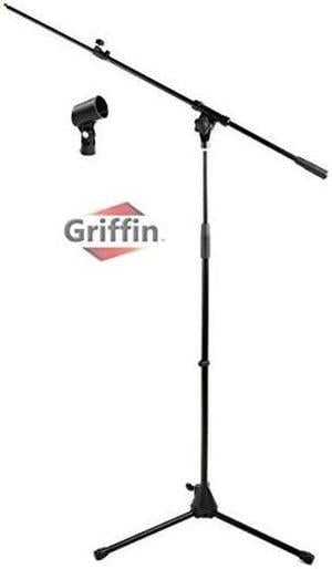 Microphone Stand with Telescoping Boom and Mic Clip Package by GRIFFIN | Tripod Premium Quality for Studio, Karaoke, DJ Live Performances, Conferences | Portable with Collapsible Legs & Removable Arm