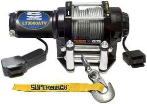 superwinch 1130220 lt3000atv 12 vdc winch 3,000lbs/1360kg with roller fairlead, mount plate, handlebar rocker switch, and handheld remote