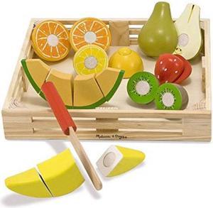 melissa & doug cutting fruit set wooden play food, attractive wooden crate, introduces part and whole concepts, 17piece set