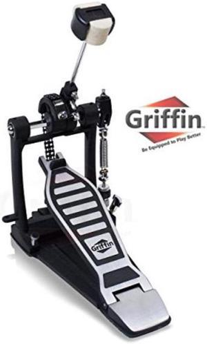 Single Kick Bass Drum Pedal by GRIFFIN | Deluxe Double Chain Foot Percussion Hardware for Intense Play | 4 Sided Beater & Fully Adjustable Power Cam System | Perfect for Beginner & Pro Drummers