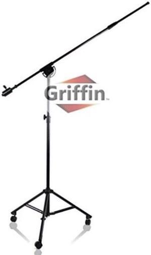 GRIFFIN Professional Studio Microphone Boom Stand with Casters | Extended Height Recording Mic Holder Tripod on Wheels | Tall Telescoping Arm Mount & Retractable Legs for Vocals, Choir, Overhead Drums