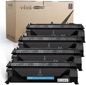 v4ink compatible replacement for hp 05a ce505a black toner cartridge  for use in hp laserjet p2035, p2035n, p2055dn, hp laserjet pro 400 m401 m425 series printers, 4 pack