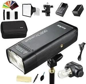 godox ad200 200ws 2.4g ttl 1/8000 hss strobe flash strobe speedlite monolight with 2900mah lithium battery to cover 500 full power shots and recycle in 0.012.1 sec