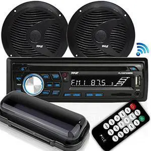 marine stereo receiver speaker kit  indash lcd digital console builtin bluetooth & microphone 6.5 waterproof speakers 2 w/ mp3/usb/sd/aux/fm radio reader & remote control  pyle plcdbt75mrb