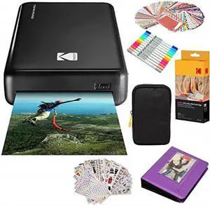 kodak mini2 instant photo printer black gift bundle + paper 20 sheets + deluxe case + 7 fun sticker sets + twin tip markers + photo album + hanging frames