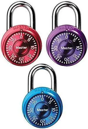 master lock 1533tri mini combination padlock, 3 pack, assorted colors