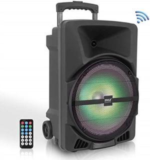 pyle wireless portable pa speaker system  800w high powered bluetooth compatible indoor & outdoor dj sound stereo loudspeaker w/usb sd mp3 aux 3.5mm input, flashing party light & fm radiopphp1244b