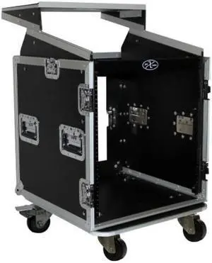 prox cases t12mrlt 12 space 10u top load slant dj mixer  road gig ready flight combo rack w/gliding laptop shelf