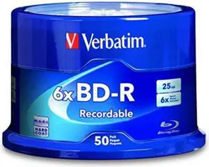 verbatim bdr 25gb 16x bluray recordable media disc  50 pack spindle