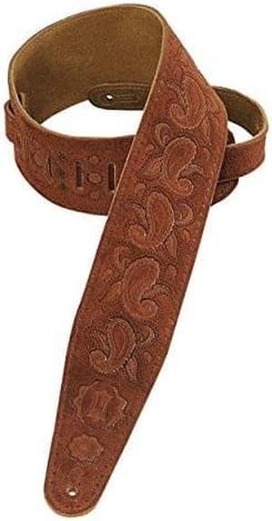 levy's leathers pms44t03rst handbrushed suede guitar strap with paisley pattern, rust