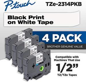 brother genuine ptouch, tze231 4 pack tape tze2314pkb "0.47" x 26.2 ft. 8m 4pack laminated ptouch tape, black on white, perfect for indoor or outdoor use, water resistant, tze2314pk, tze231