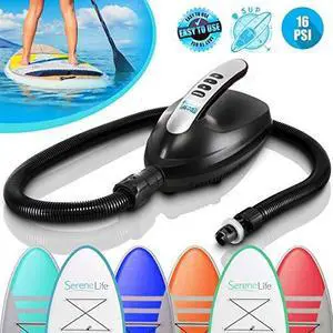 digital electric air pump compressor  110w 12 volt quick air inflator w/lcd, 016 adjustable psi  for water sport inflatable sup stand up paddle board  serenelife slpump20