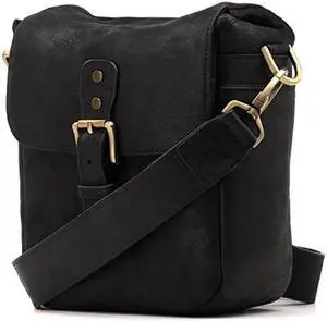 megagear genuine leather camera messenger bag for mirrorless, instant and dslr, black mg1328