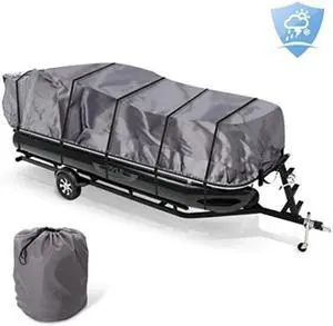protective storage boat cover  universal waterproof, mildew, and weather resistant with uv sun damage protection armor shield marine grade canvas for 21ft to 24ft trailer pontoon  pyle pcvhp661