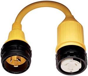 marinco 117a marine electrical shore power pigtail adapter 30amp 125volt locking male to 50amp 125/250volt locking female with sealing collar system, yellow