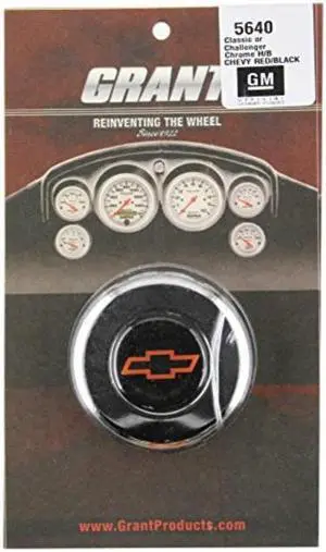 grant products 5640 chrome buttonchevy bow tie blk/red