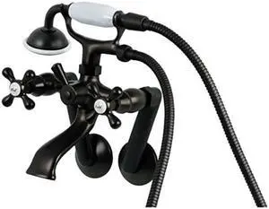 kingston brass ks269orb vintage wall mount clawfoot tub filler with hand shower, oil rubbed bronze