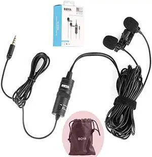 boya bym1dm dual lavalier universal microphone with a single 1/8 stereo connector for smartphones dslr camears camcorders
