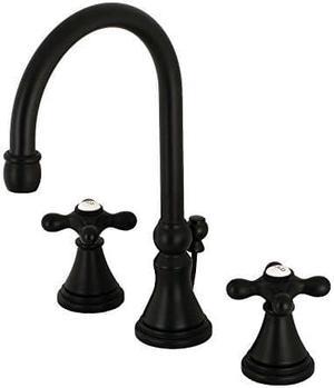 kingston brass ks2980ax governor 8inch widespread lavatory faucet with brass popup 61/2 inch in spout reach matte black
