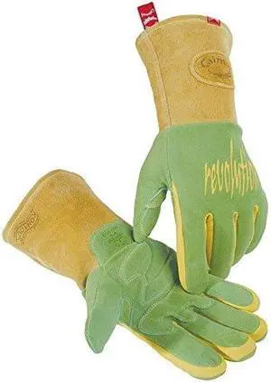 Revolution Welding Gloves, American Deerskin Leather, Large, Green/Gold