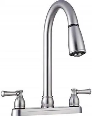 dura faucet dfpk350lsn rv nonmetallic duallever pulldown kitchen faucet brushed satin nickel
