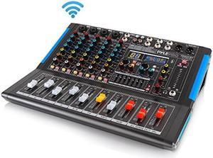 6channel bluetooth studio audio mixer  dj sound controller interface with usb drive for pc recording input, xlr microphone jack, 48v power, input/output for professional and beginners  pmxu67bt